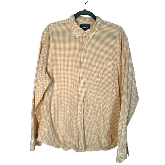 Bonobos L Standard Fit Cotton Poplin Gingham Plaid Button Up Dress Shirt Yellow - Picture 3 of 9